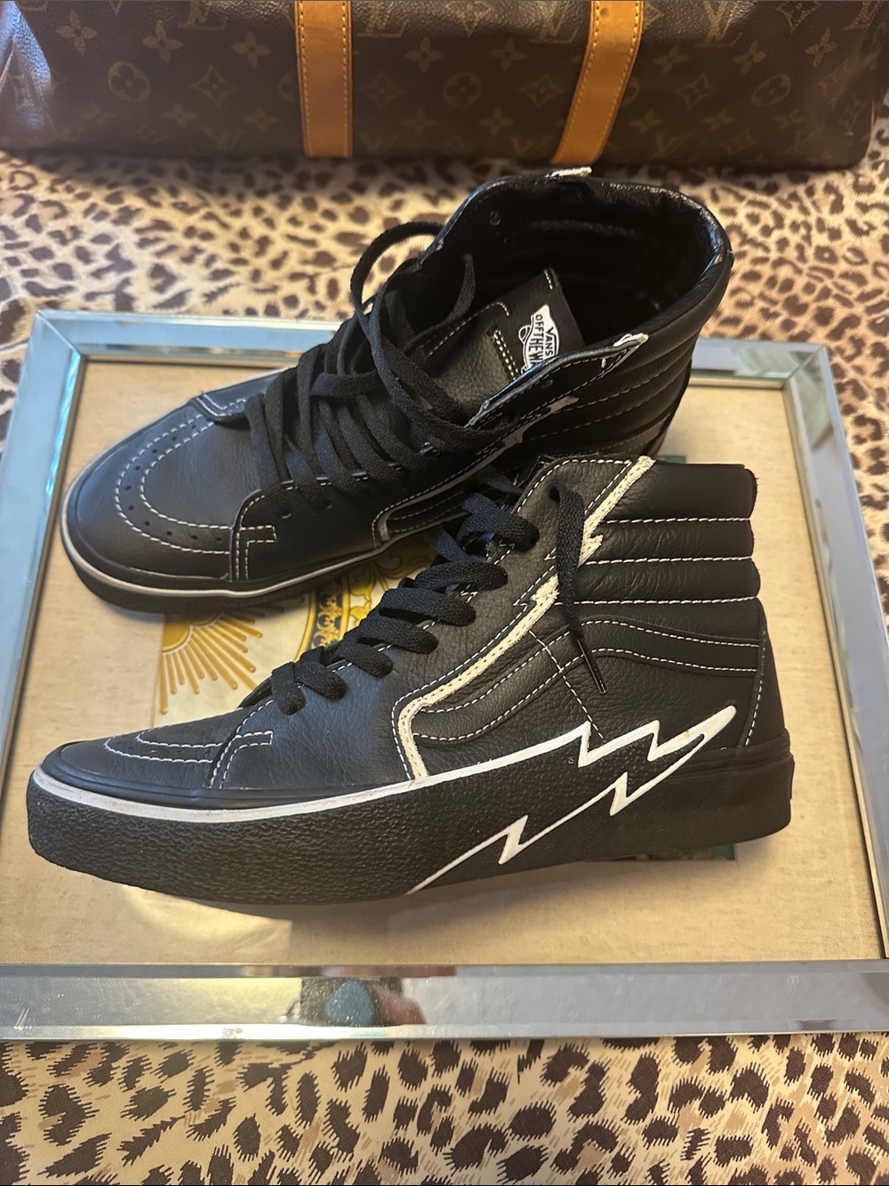 Vans Black High-Top Sneakers with White Lightning Detail